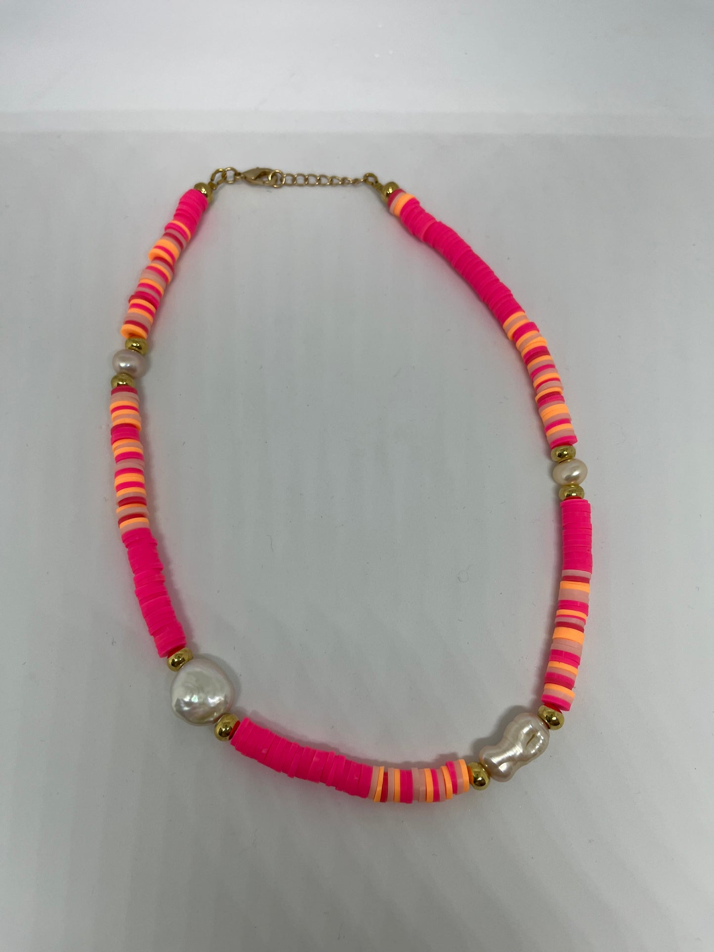 Sparrow & Lilly Summer Brights Heshi and Pearl Necklace -Flamingo Pink π¦©