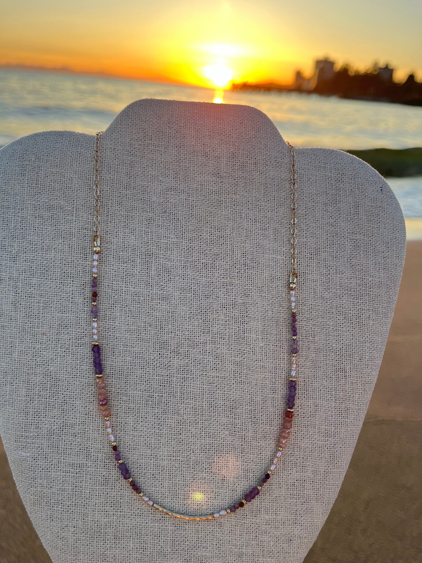Sparrow & Lilly Tahiti Necklace, Peach Moonstone and Amethyst