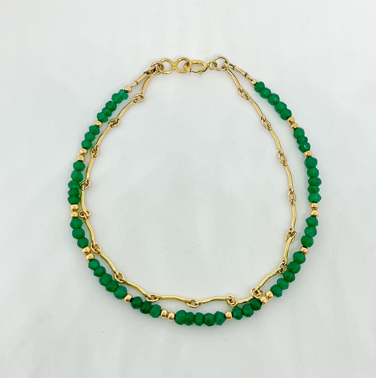 Sparrow & Lilly Green Garnet and Gold Chain layered Bracelet