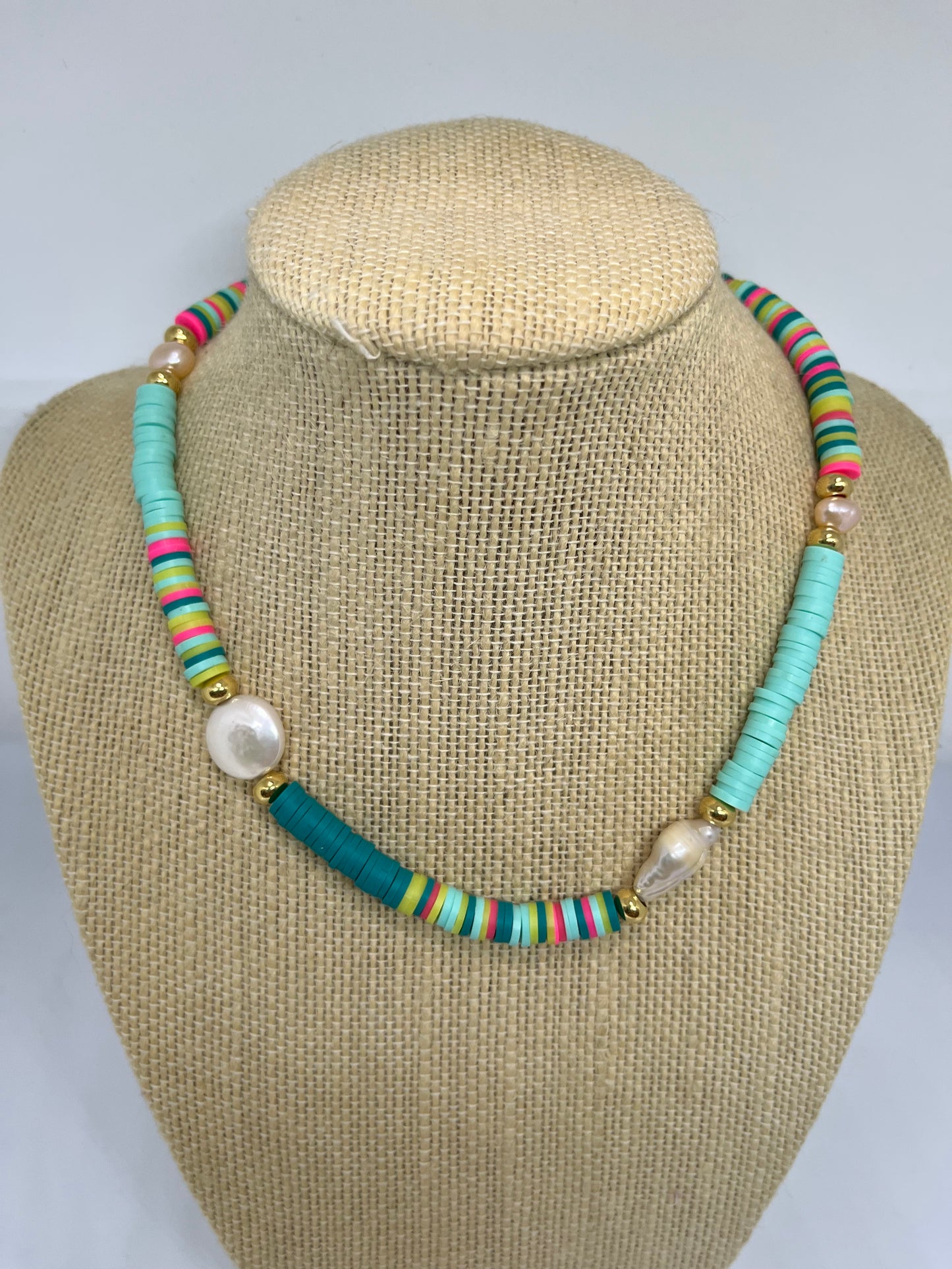 Sparrow & Lilly Summer Brights Pearl and Heshi Necklace - Teal Waters 🌊