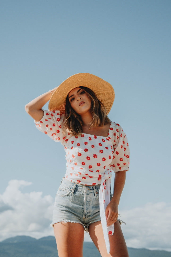 Sparrow & Lilly Floral Square Neck Puff Sleeve Blouse