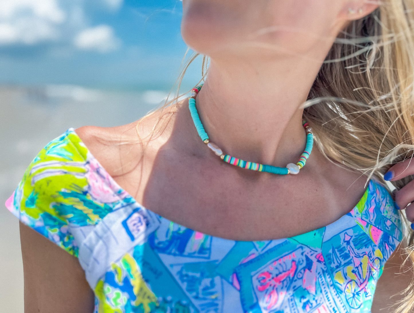 Sparrow & Lilly Summer Brights Pearl and Heshi Necklace - Periwinkle Skies 🌅