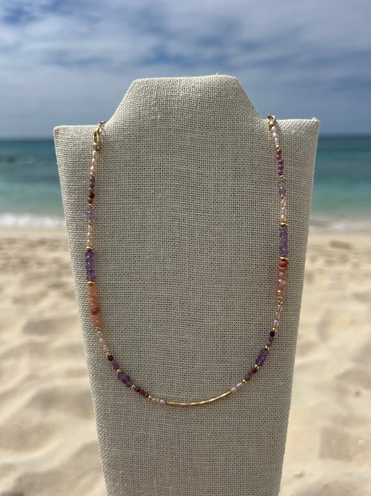 Sparrow & Lilly Tahiti Necklace, Peach Moonstone and Amethyst