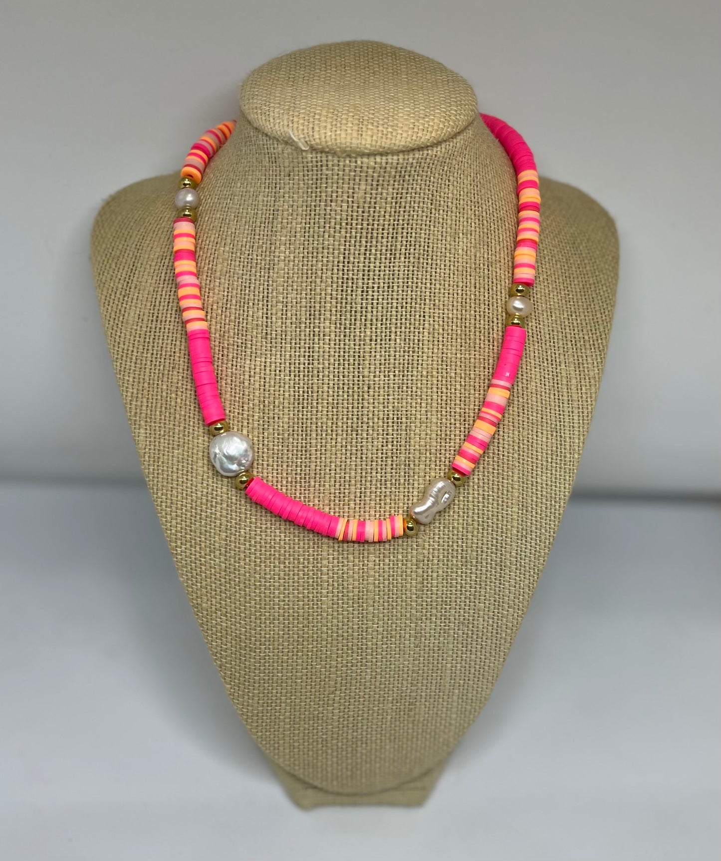 Sparrow & Lilly Summer Brights Heshi and Pearl Necklace -Flamingo Pink π¦©
