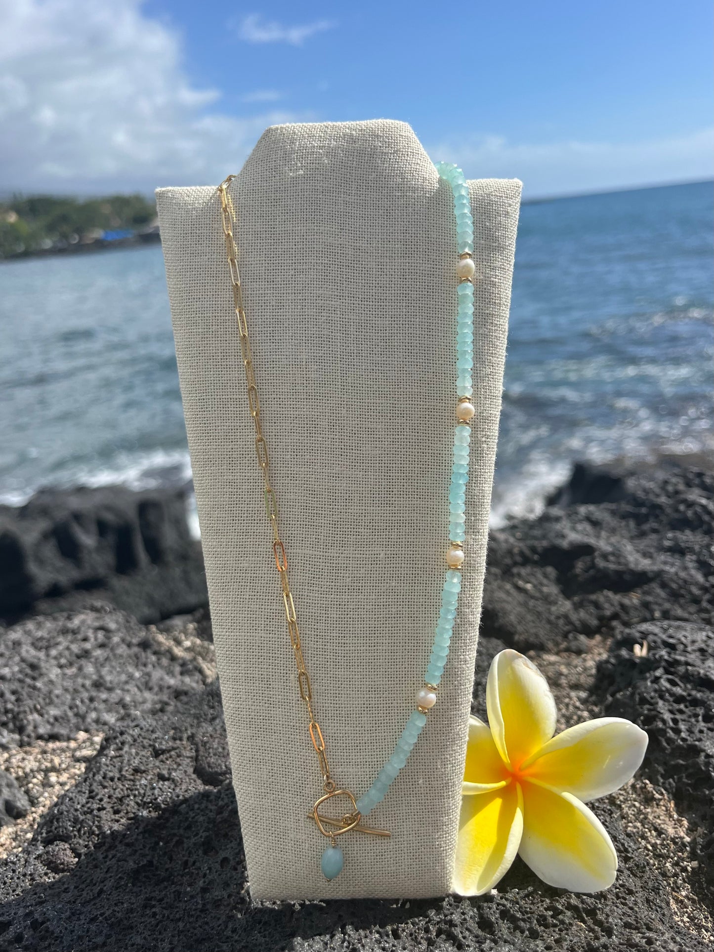 Sparrow & Lilly “Seas the Day” Amazonite and Pearl Necklace