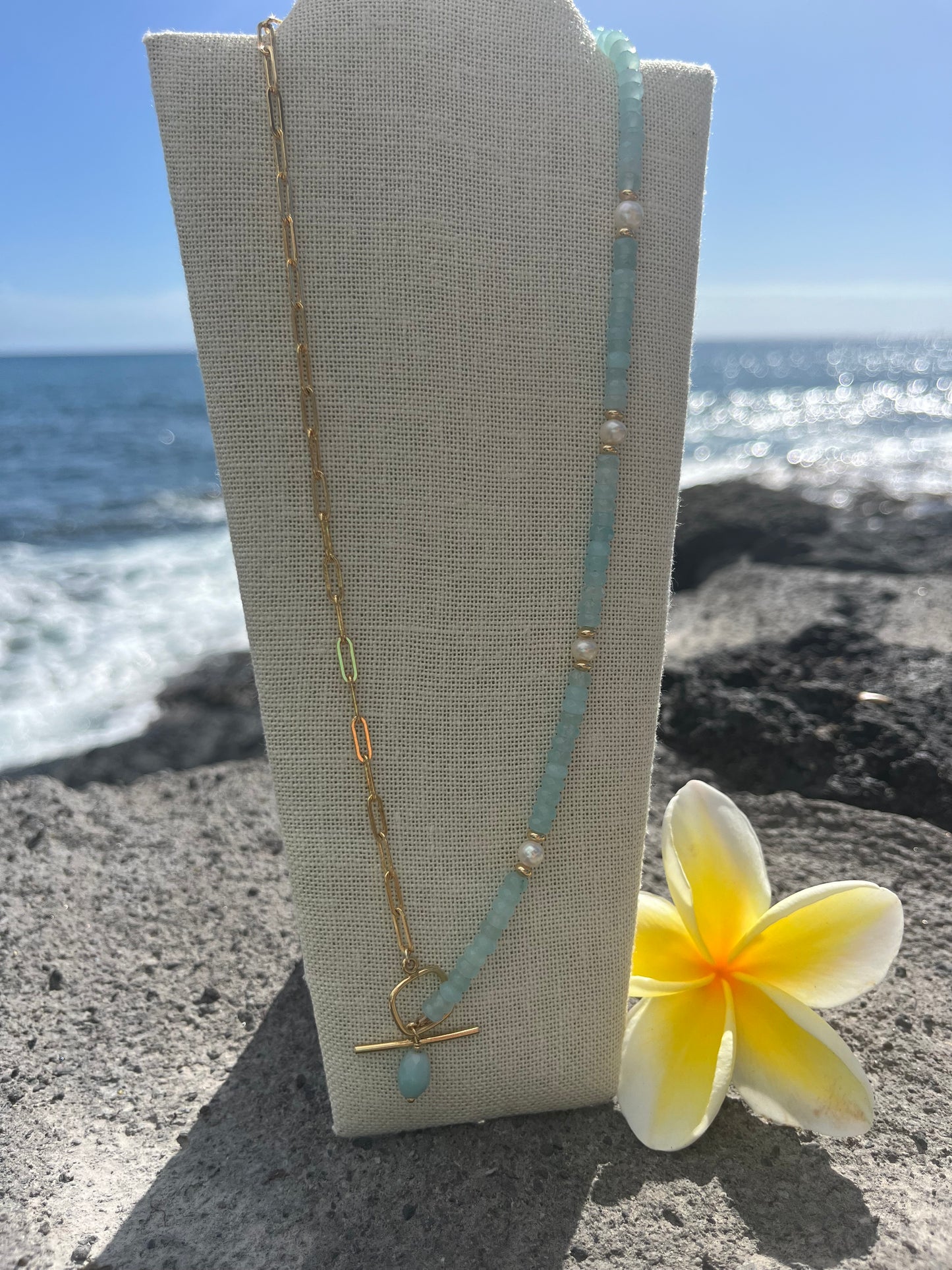 Sparrow & Lilly “Seas the Day” Amazonite and Pearl Necklace