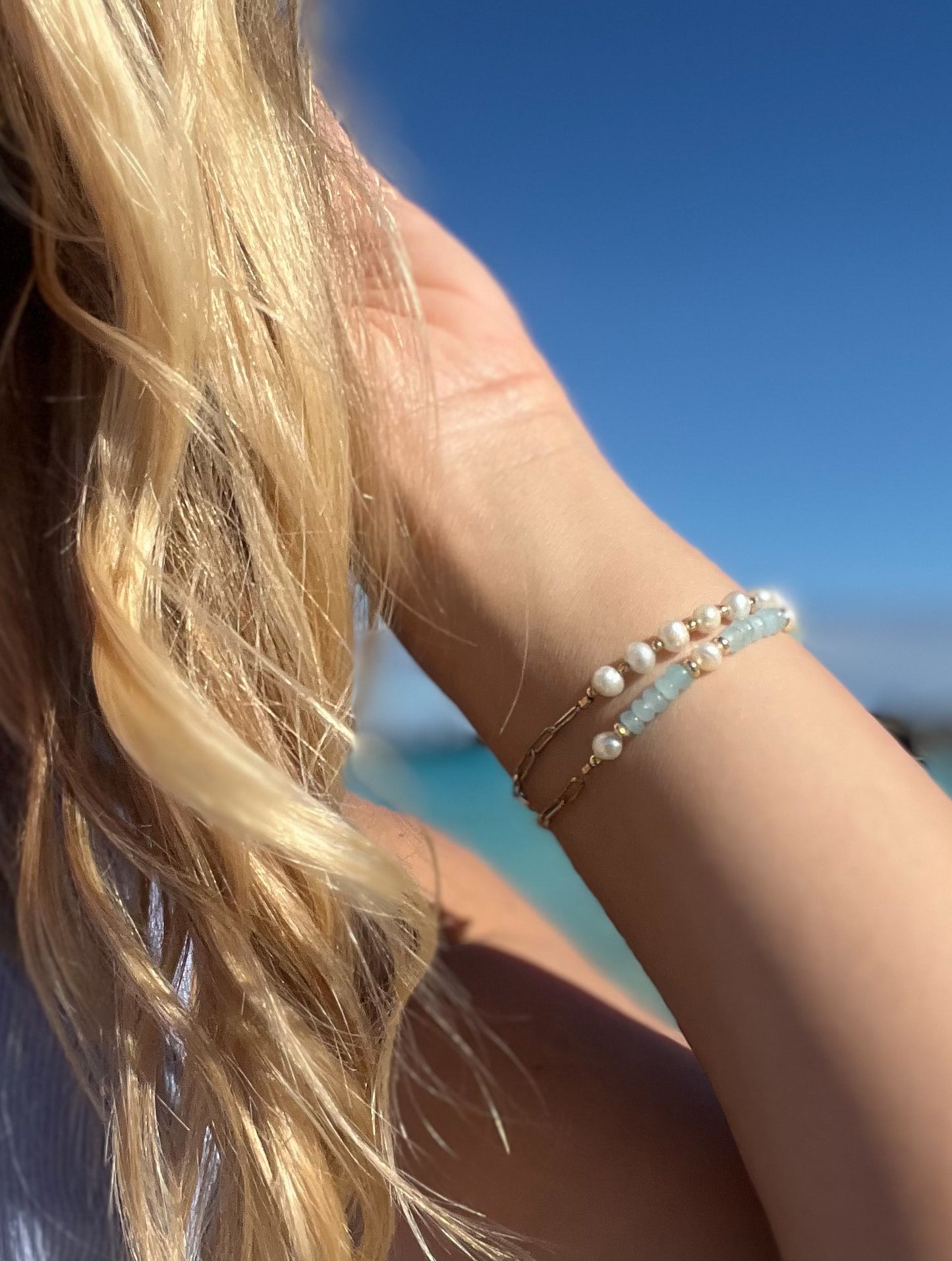Sparrow & Lilly “Seas the Day” Amazonite and Pearl bracelet
