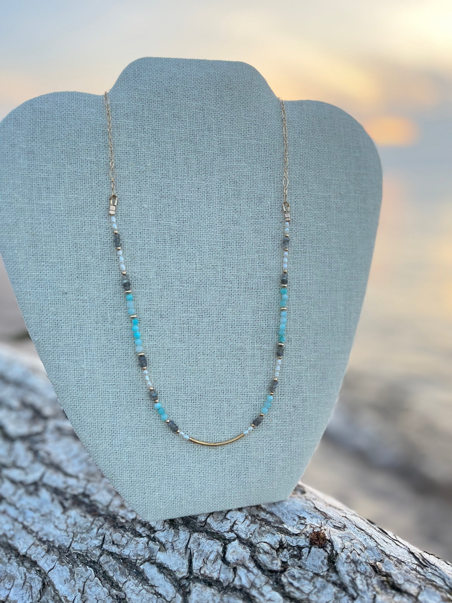 Sparrow & Lilly “Tahiti” Amazonite and Pearl necklace