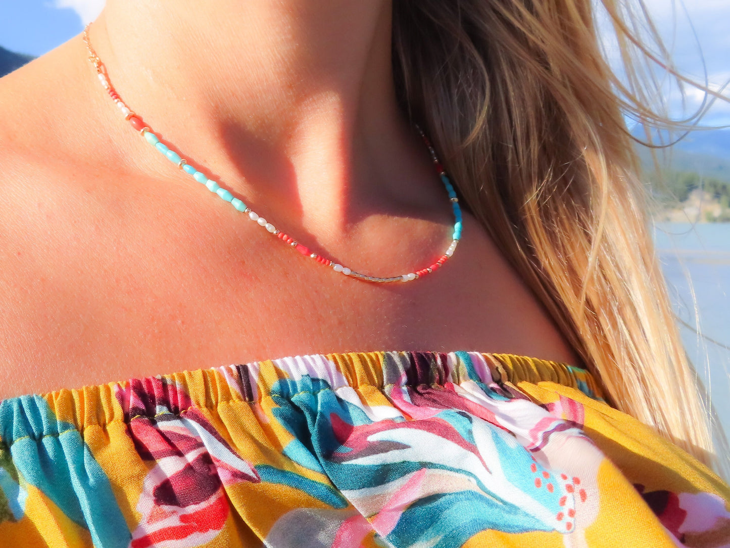 Sparrow & Lilly Tahiti necklace Turquoise and Red Coral