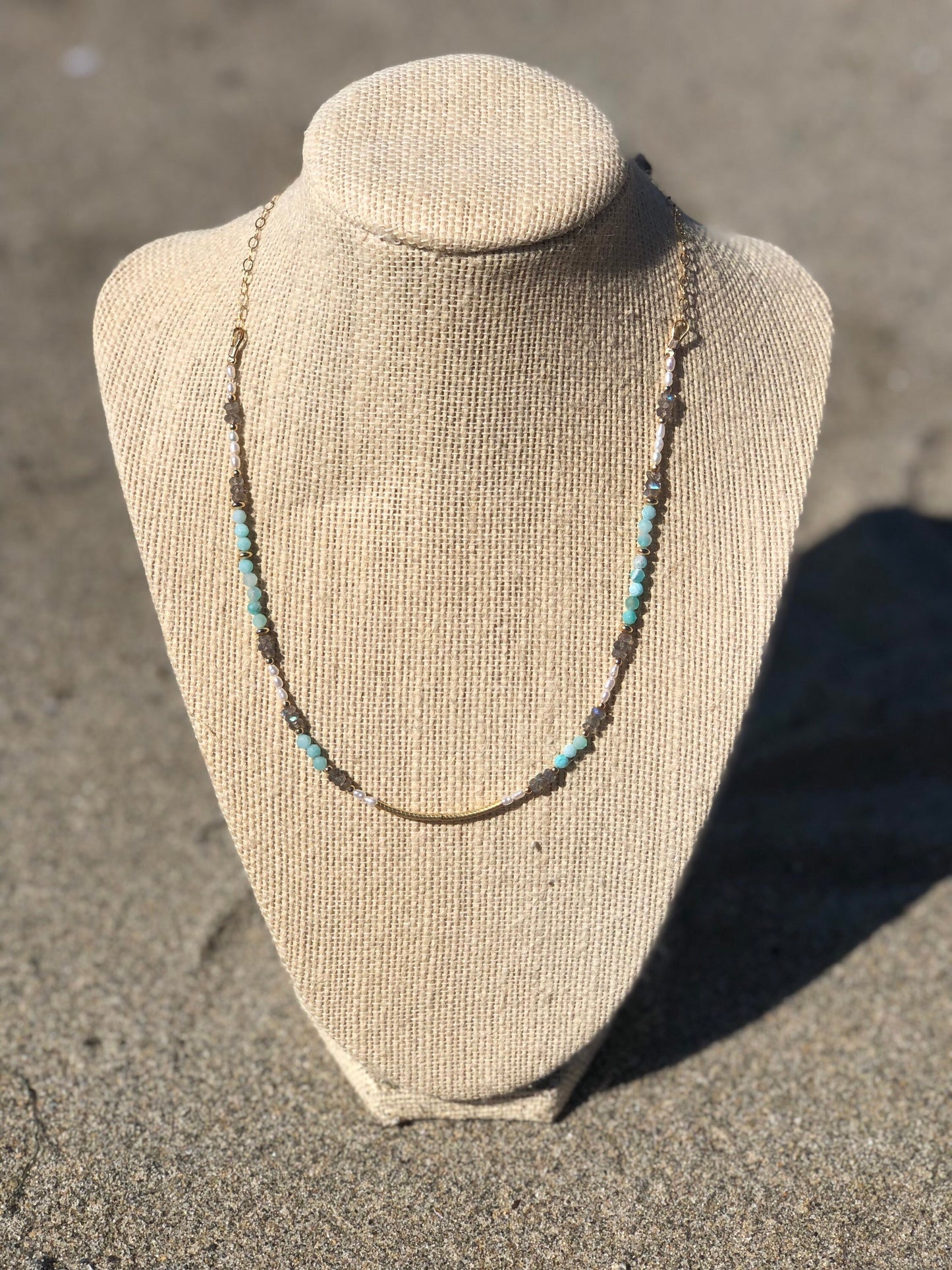 Sparrow & Lilly “Tahiti” Amazonite and Pearl necklace