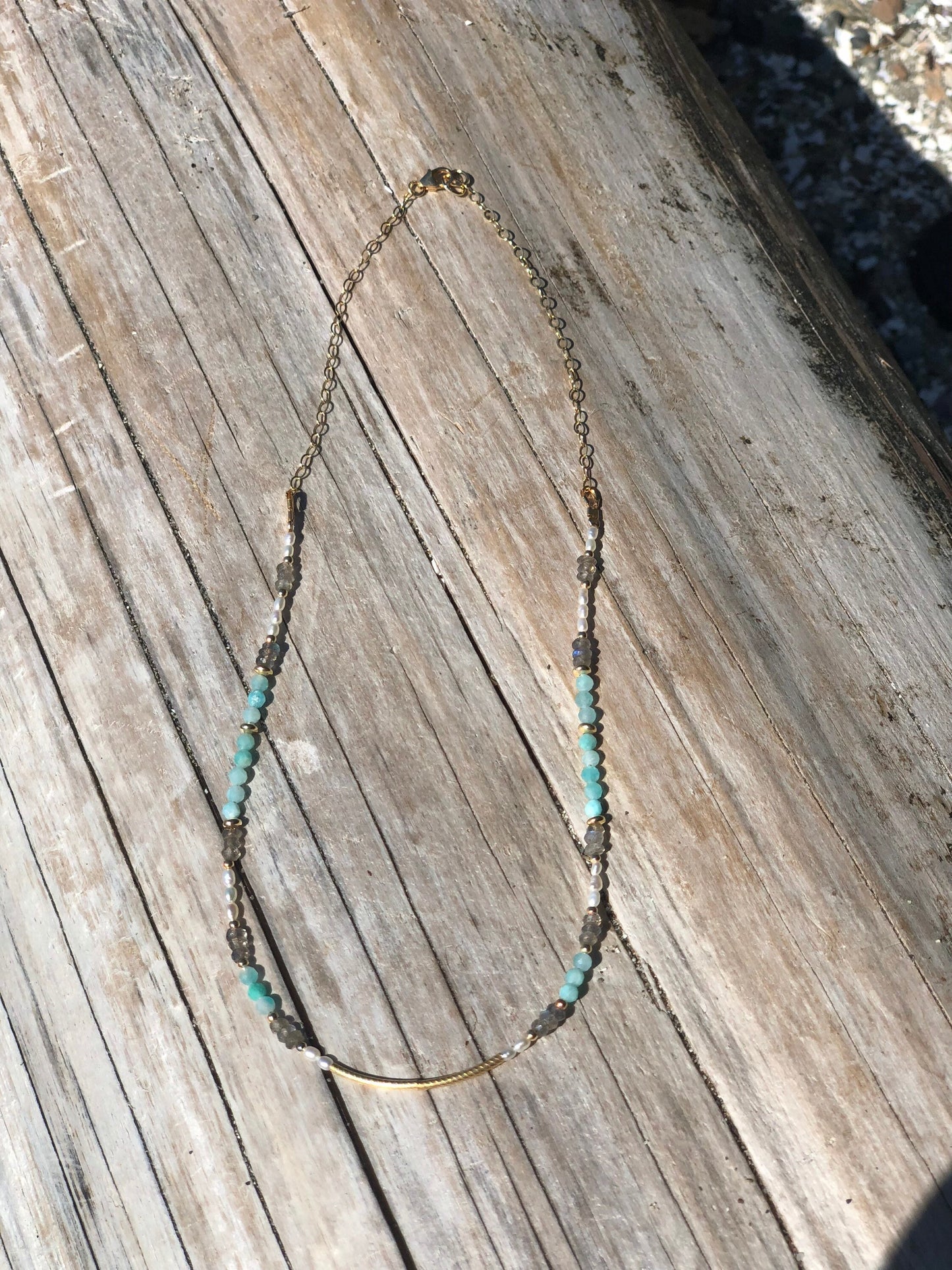 Sparrow & Lilly “Tahiti” Amazonite and Pearl necklace