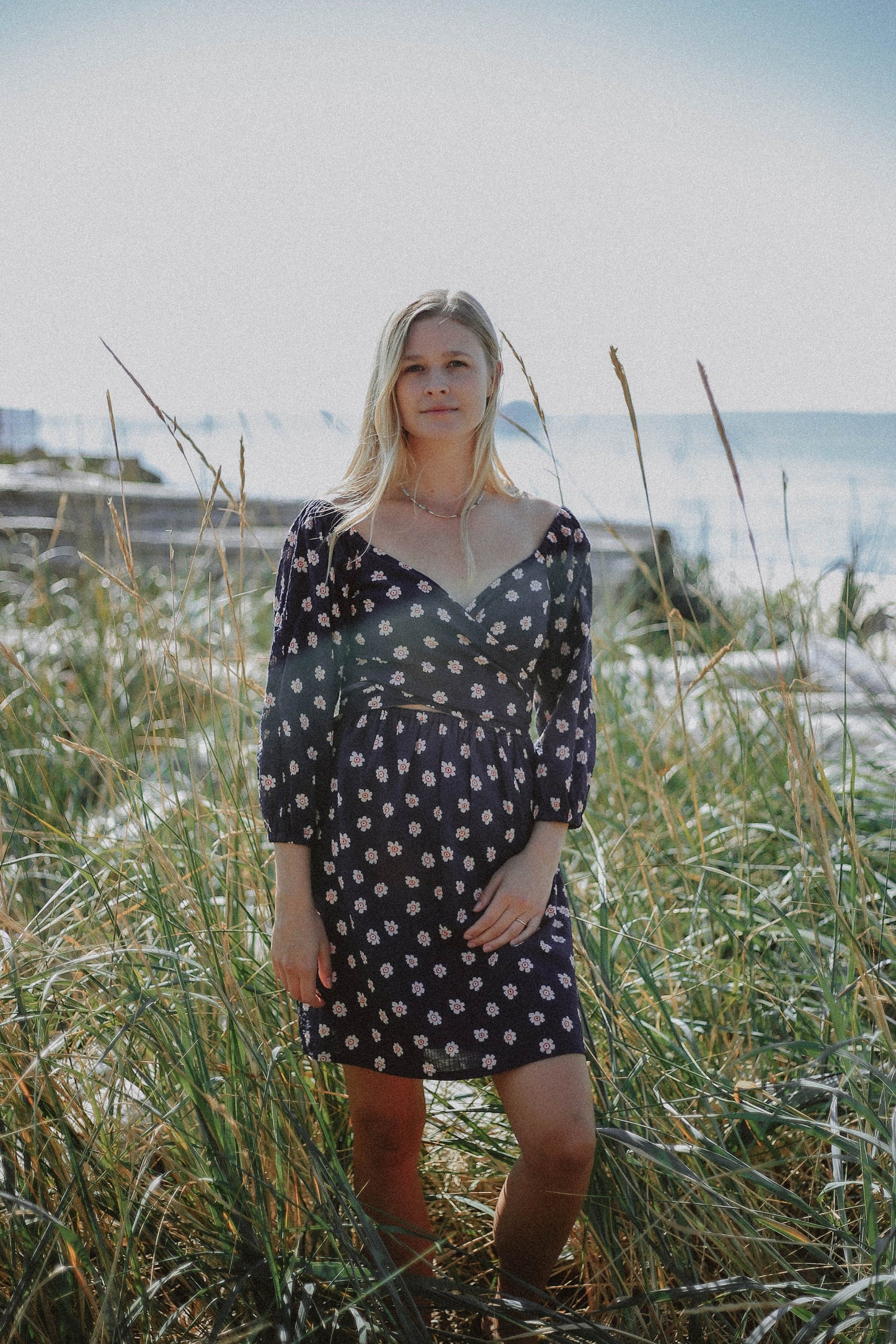 Sparrow & Lilly Navy Floral Long Sleeve Wrap Dress