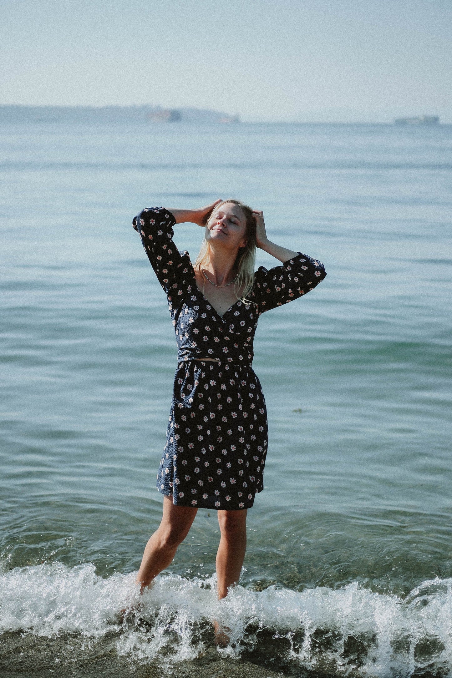 Sparrow & Lilly Navy Floral Long Sleeve Wrap Dress