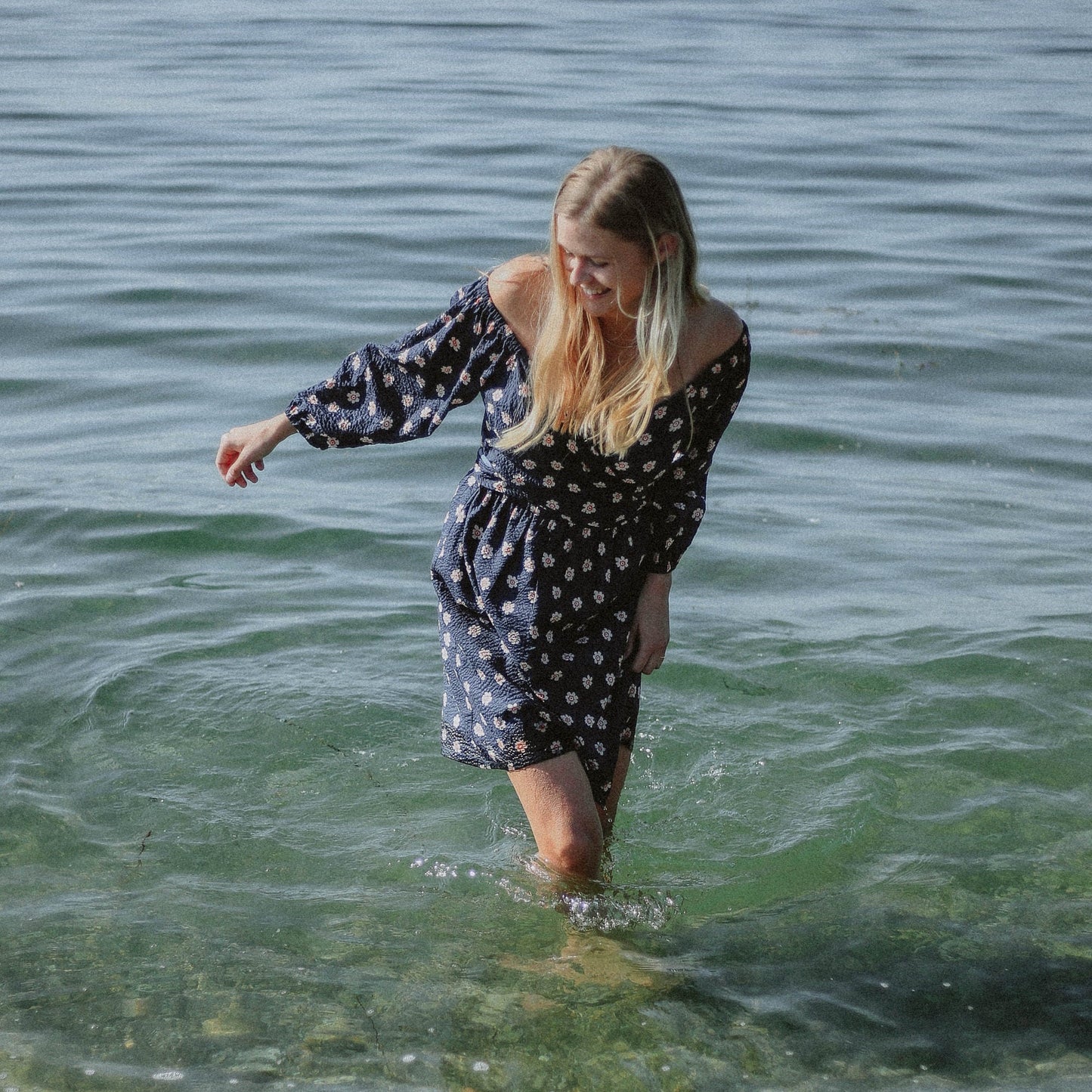 Sparrow & Lilly Navy Floral Long Sleeve Wrap Dress