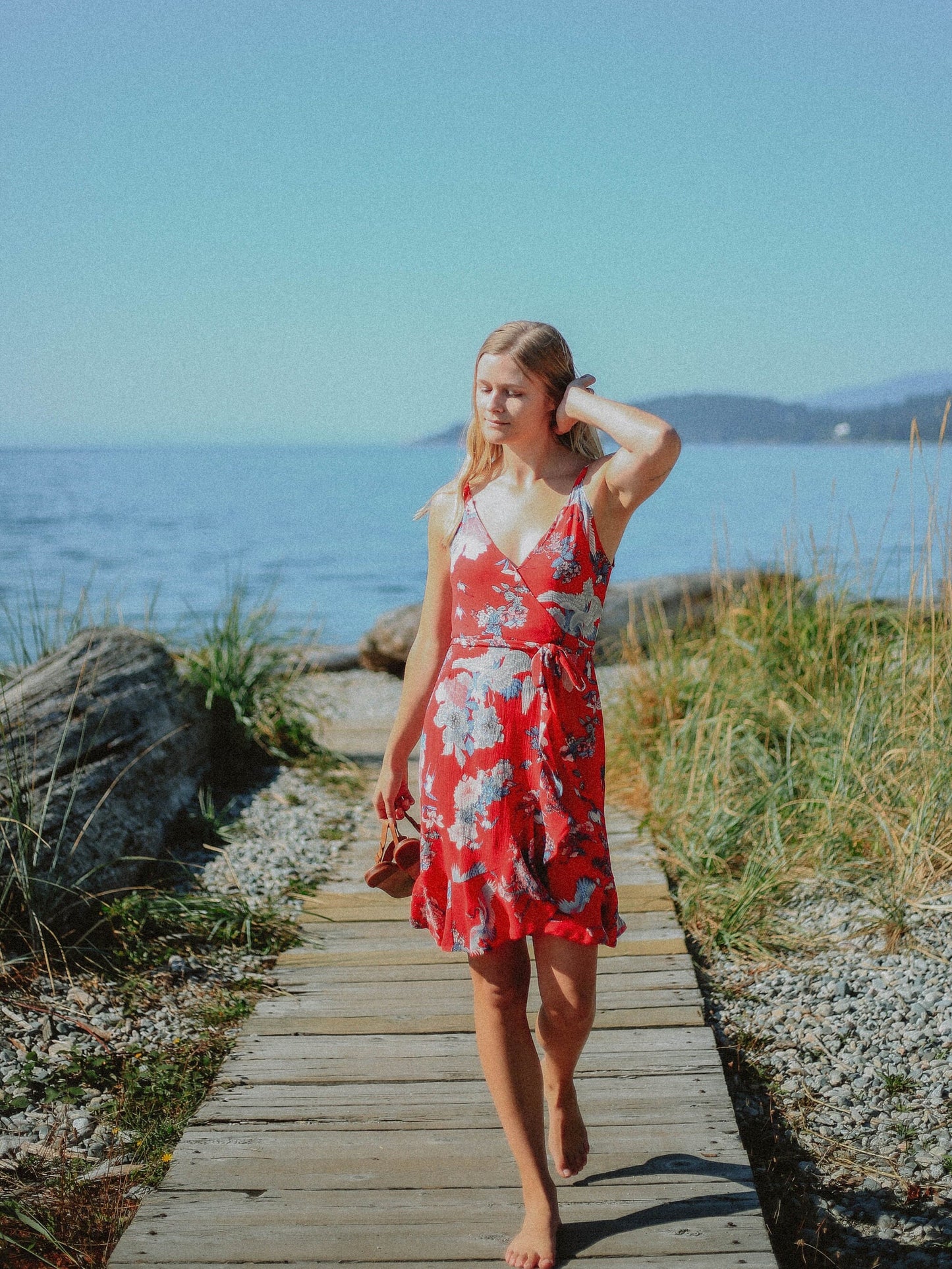 Sparrow & Lilly Floral Flounce Red Wrap Dress