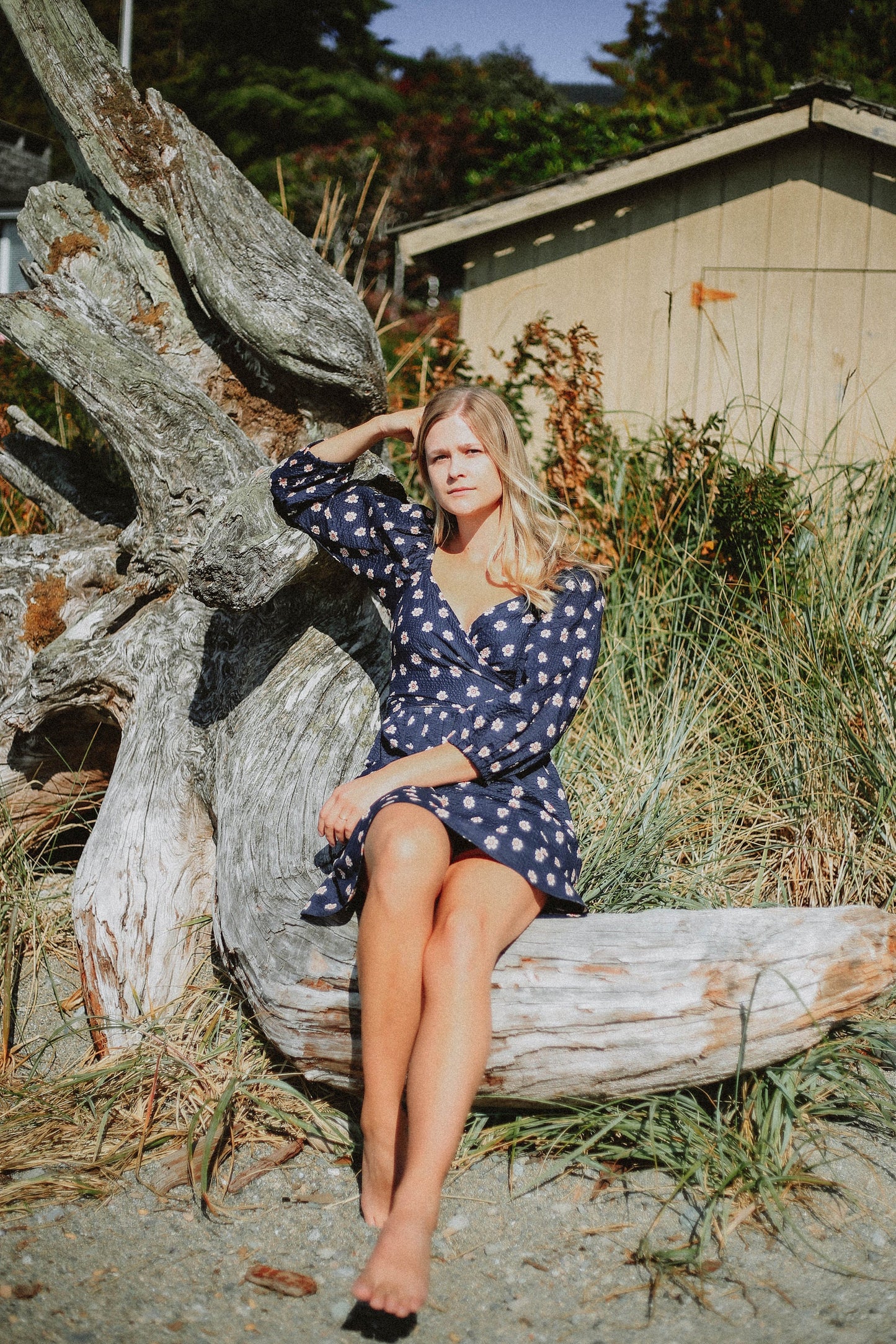 Sparrow & Lilly Navy Floral Long Sleeve Wrap Dress