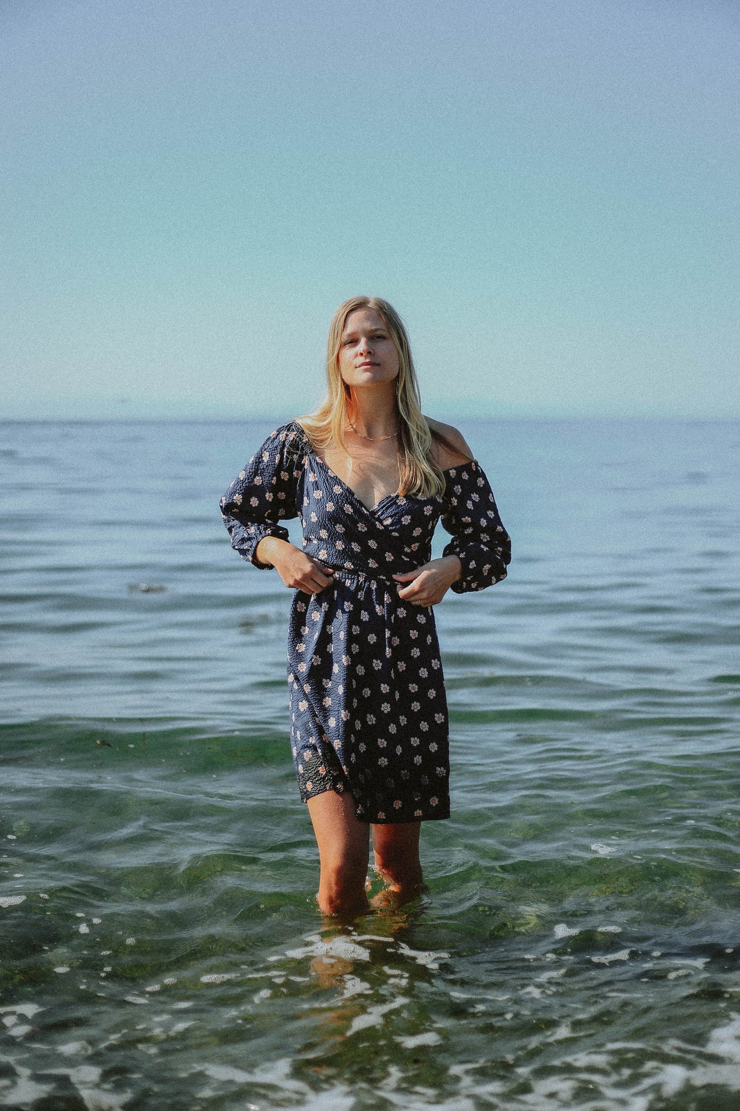 Sparrow & Lilly Navy Floral Long Sleeve Wrap Dress