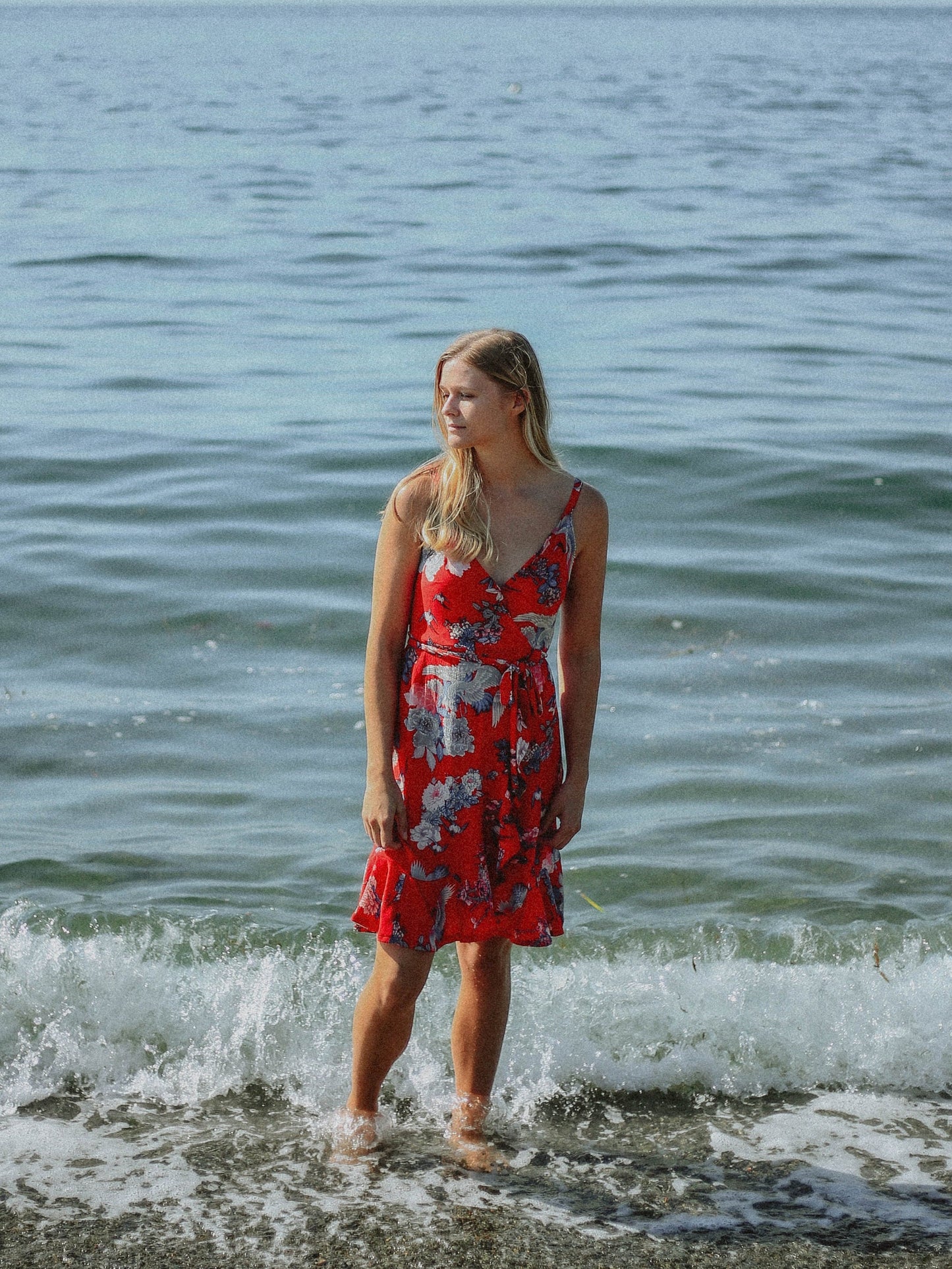 Sparrow & Lilly Floral Flounce Red Wrap Dress