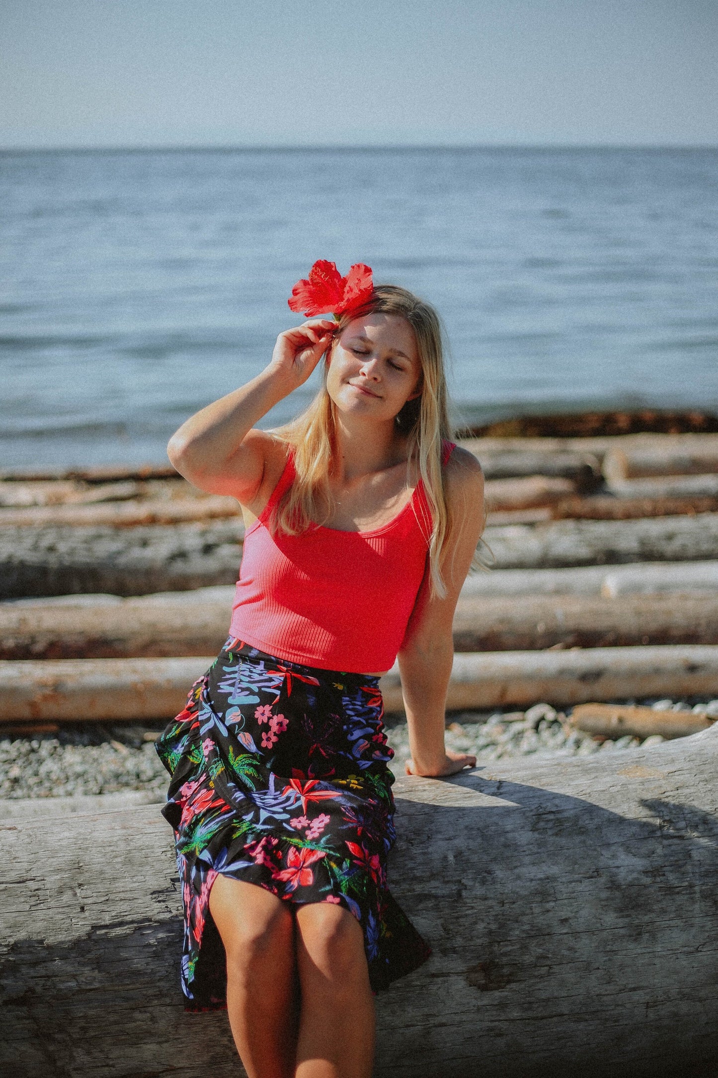Sparrow & Lilly Aloha Floral long flounce ruffle wrap skirt