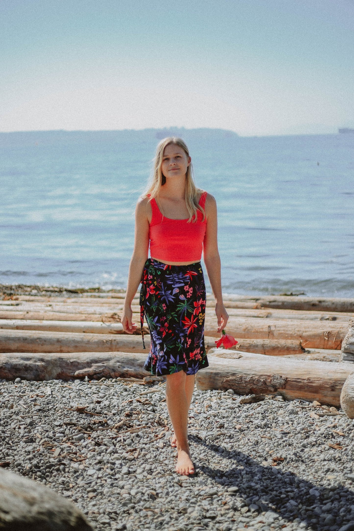 Sparrow & Lilly Aloha Floral long flounce ruffle wrap skirt