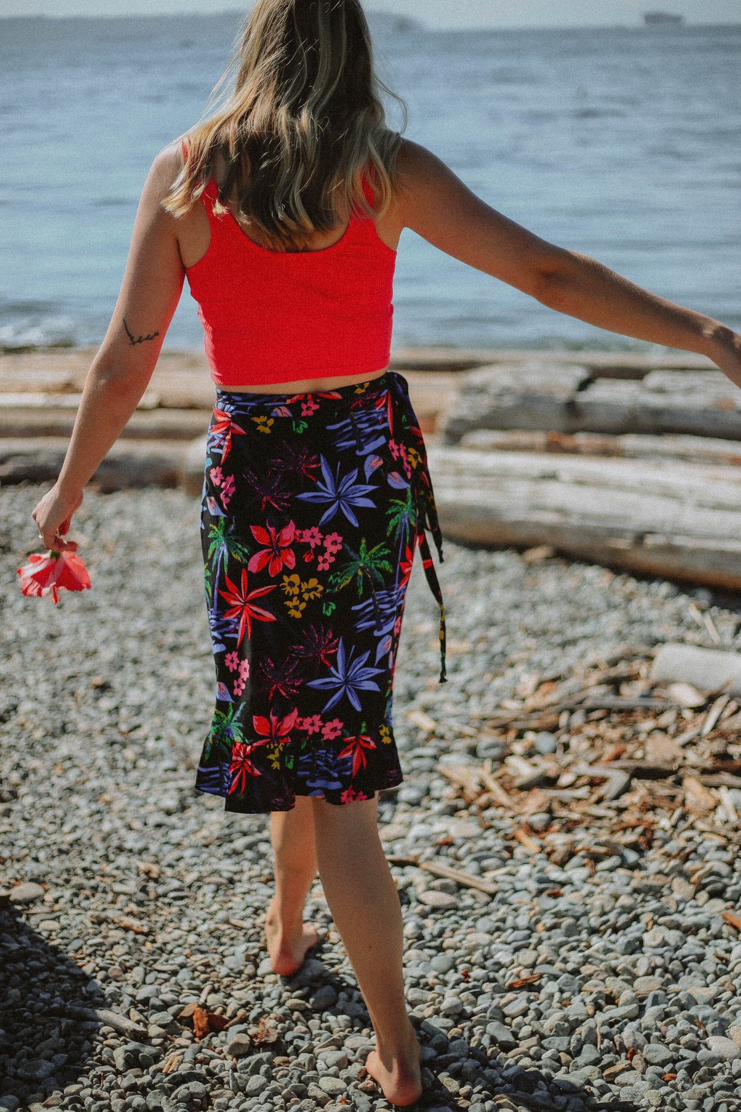 Sparrow & Lilly Aloha Floral long flounce ruffle wrap skirt