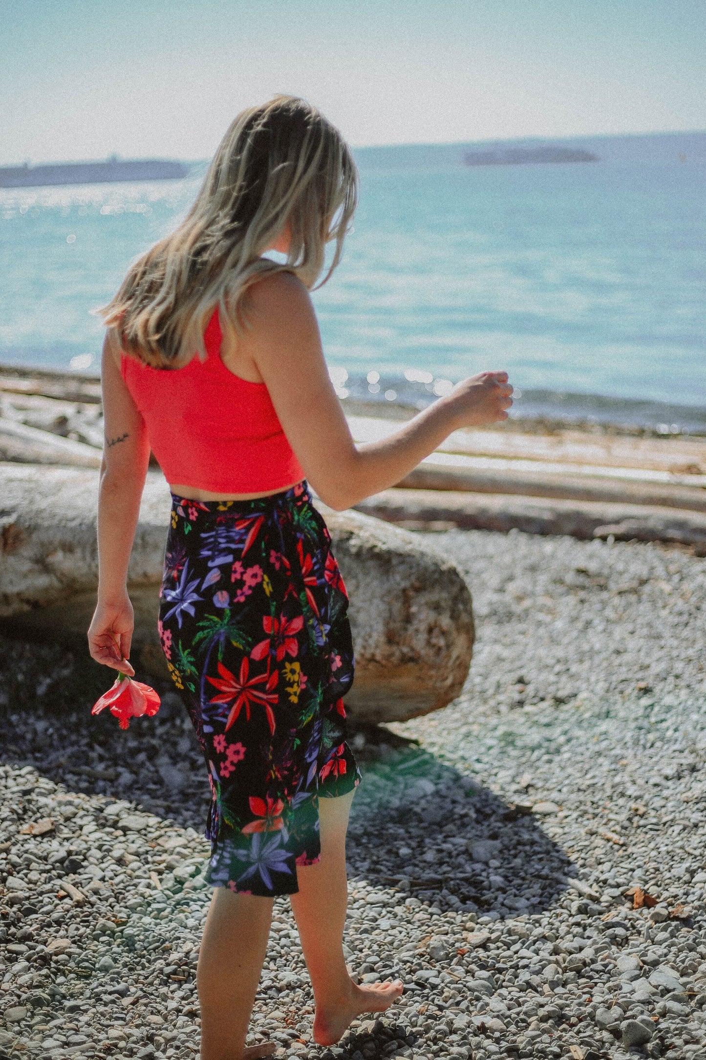 Sparrow & Lilly Aloha Floral long flounce ruffle wrap skirt