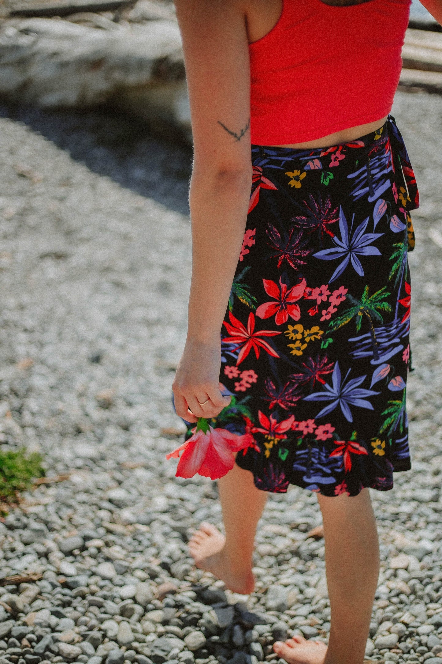 Sparrow & Lilly Aloha Floral long flounce ruffle wrap skirt