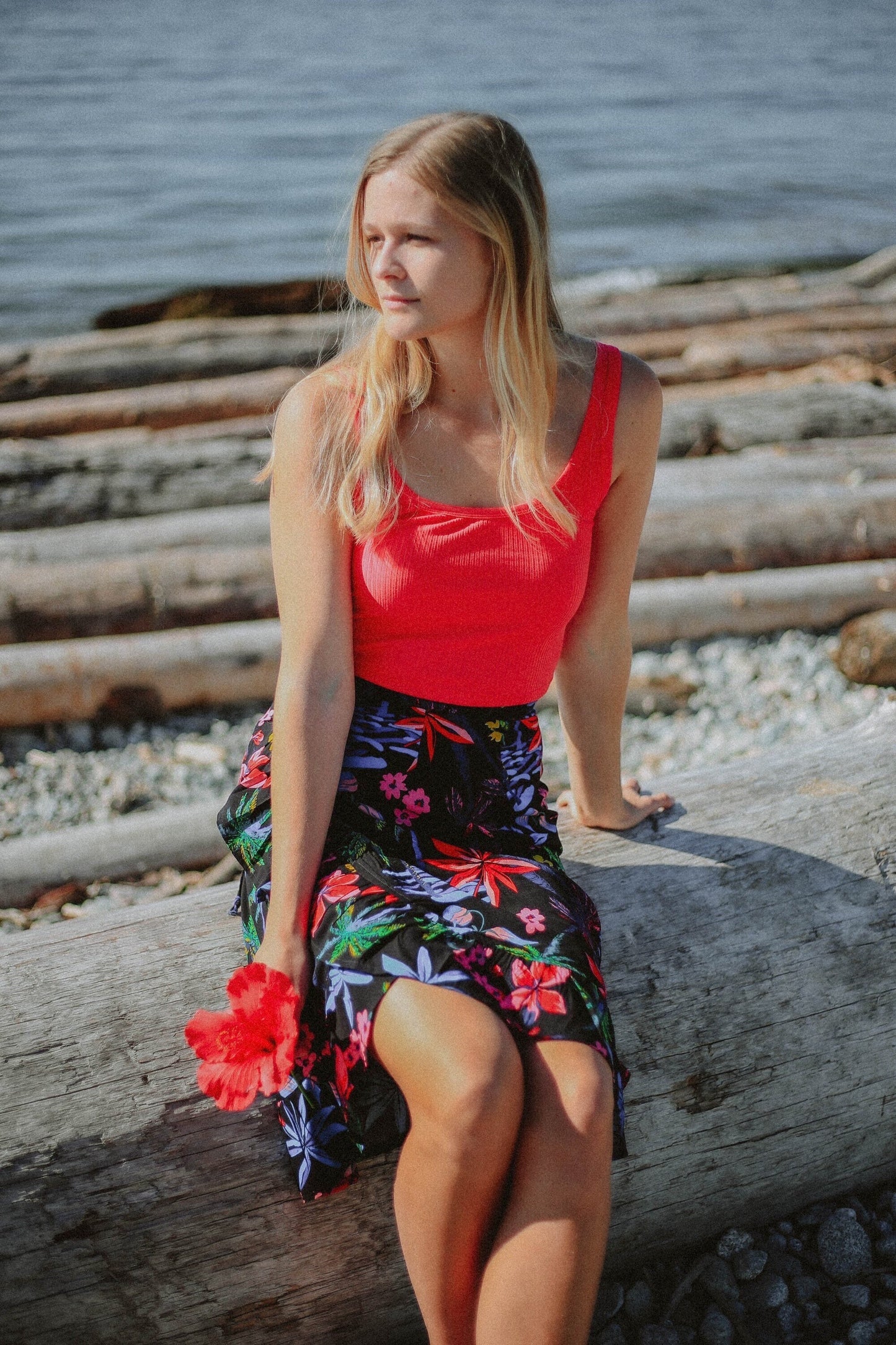 Sparrow & Lilly Aloha Floral long flounce ruffle wrap skirt