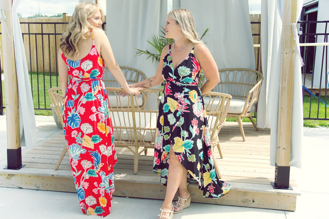 Sparrow & Lilly The Aloha Black Floral Wrap Maxi Dress