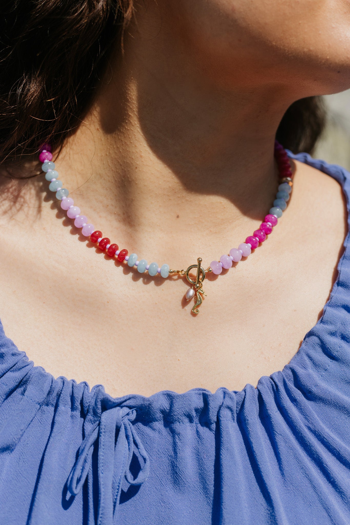 Sparrow and Lilly Jade Seahorse Charm Necklace