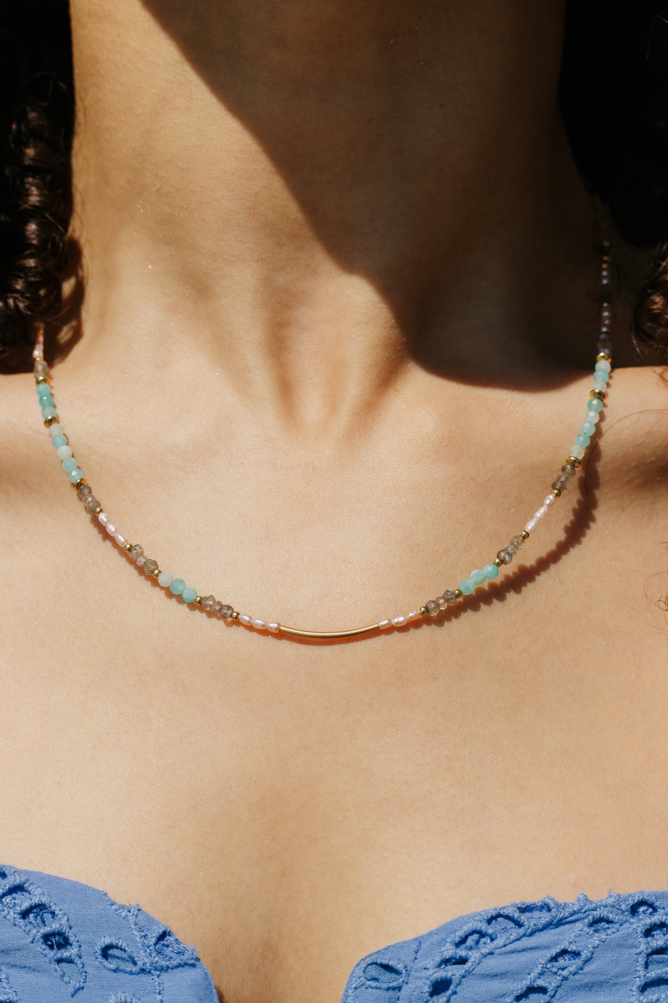 Sparrow & Lilly Tahiti Necklace Amazonite and Pearl