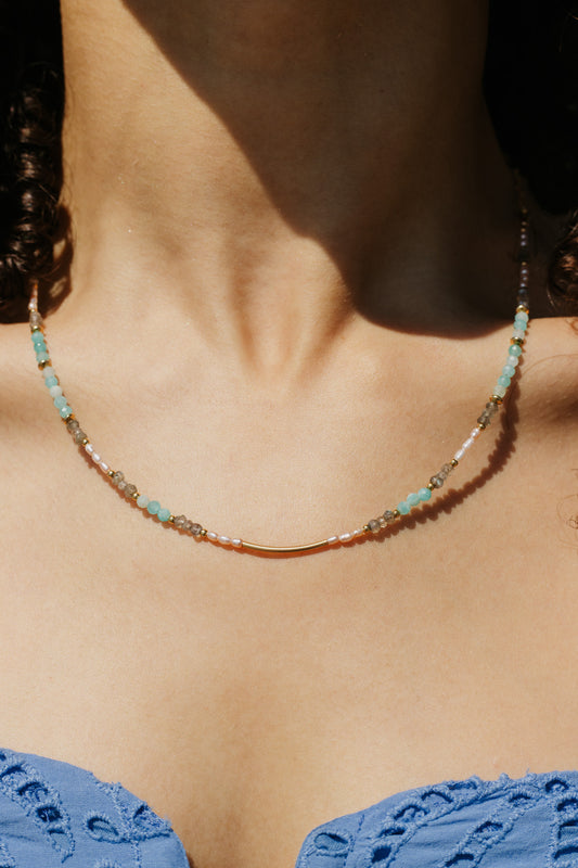 Sparrow & Lilly Tahiti Necklace Amazonite and Pearl