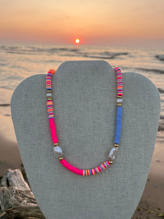 Sparrow & Lilly Summer Brights Pearl and Heshi Necklace - Periwinkle Skies 🌅