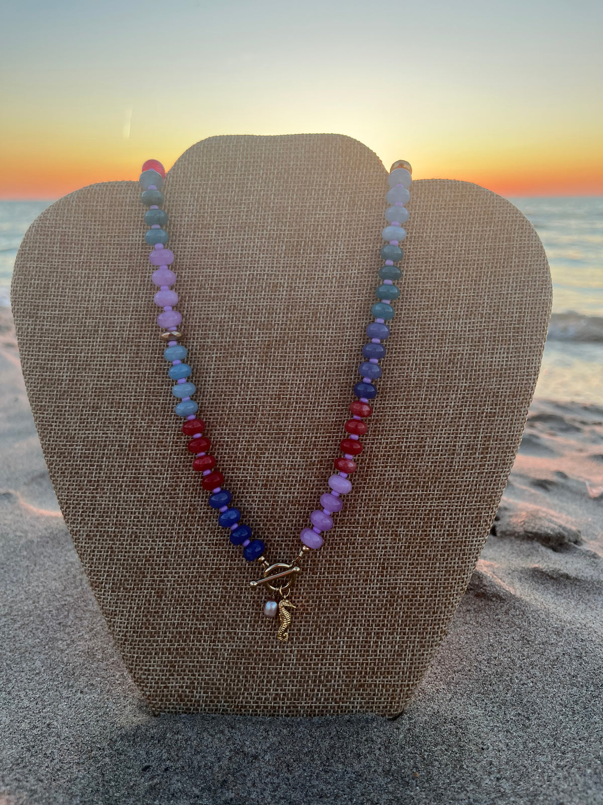 Sparrow and Lilly Jade Seahorse Charm Necklace