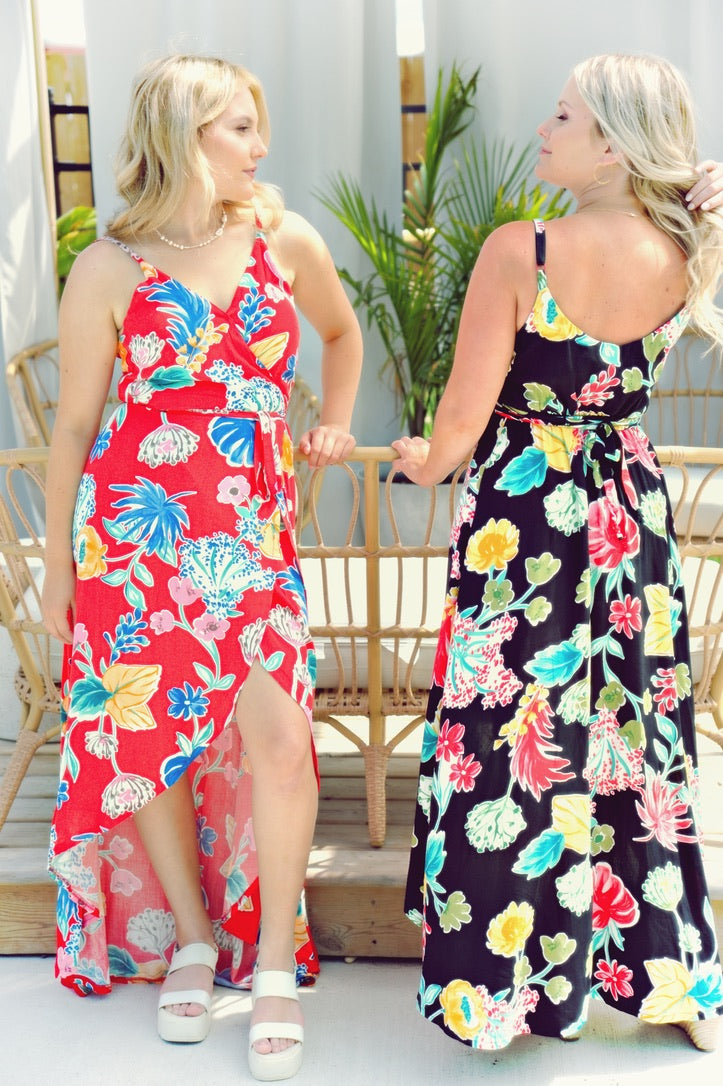 Sparrow & Lilly The Aloha Red Wrap Maxi Dress