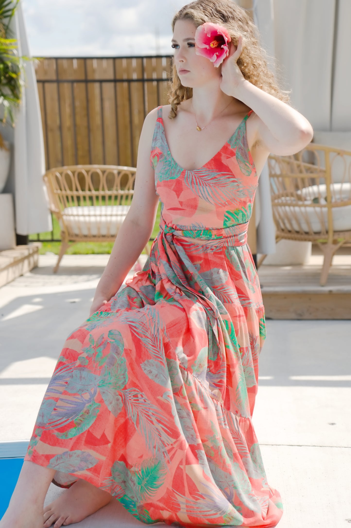 Sparrow & Lilly Pacifica Maxi Dress - Coral Palm