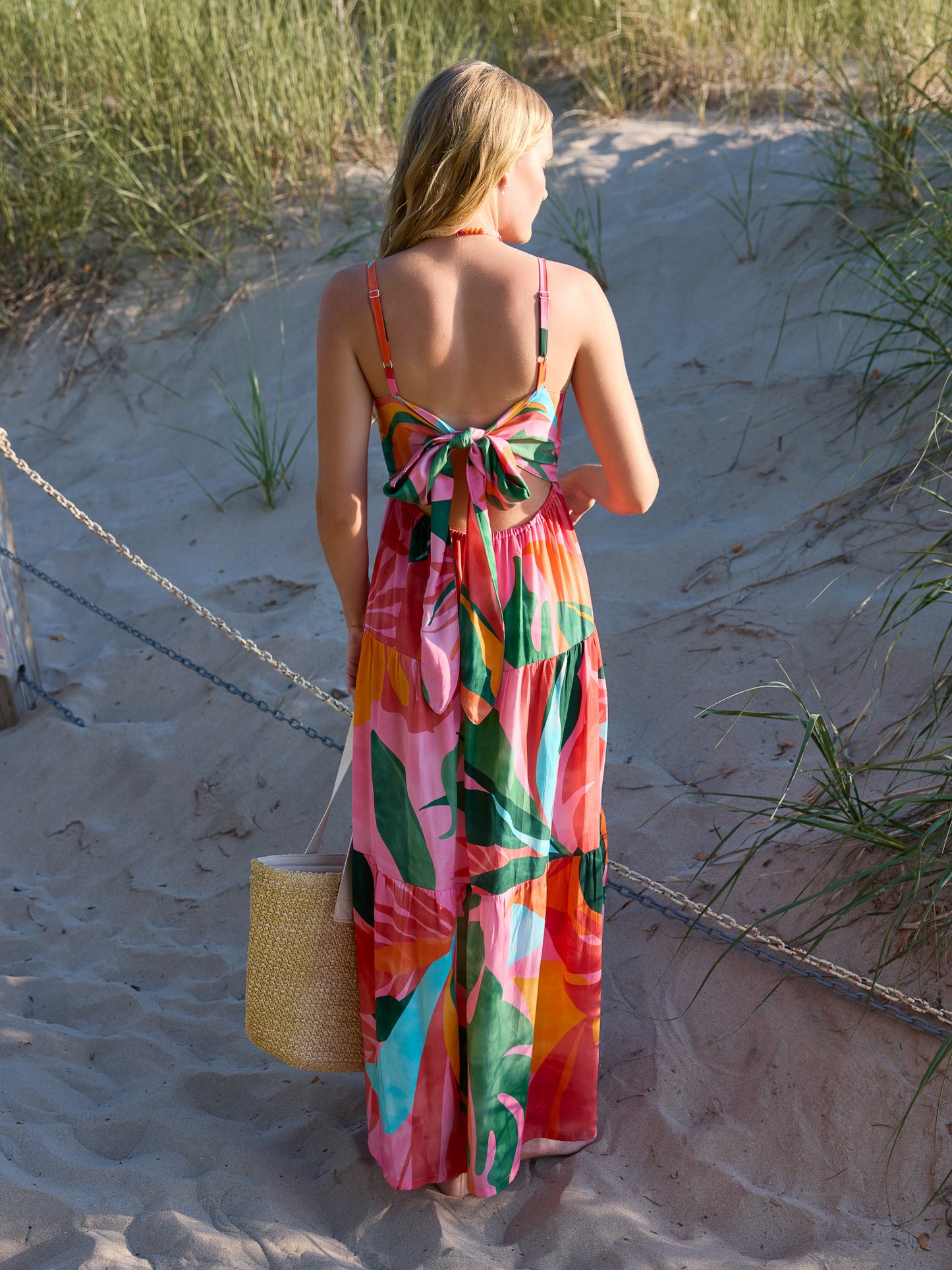 Sparrow & Lilly Pink Palm Pacifica Maxi Dress