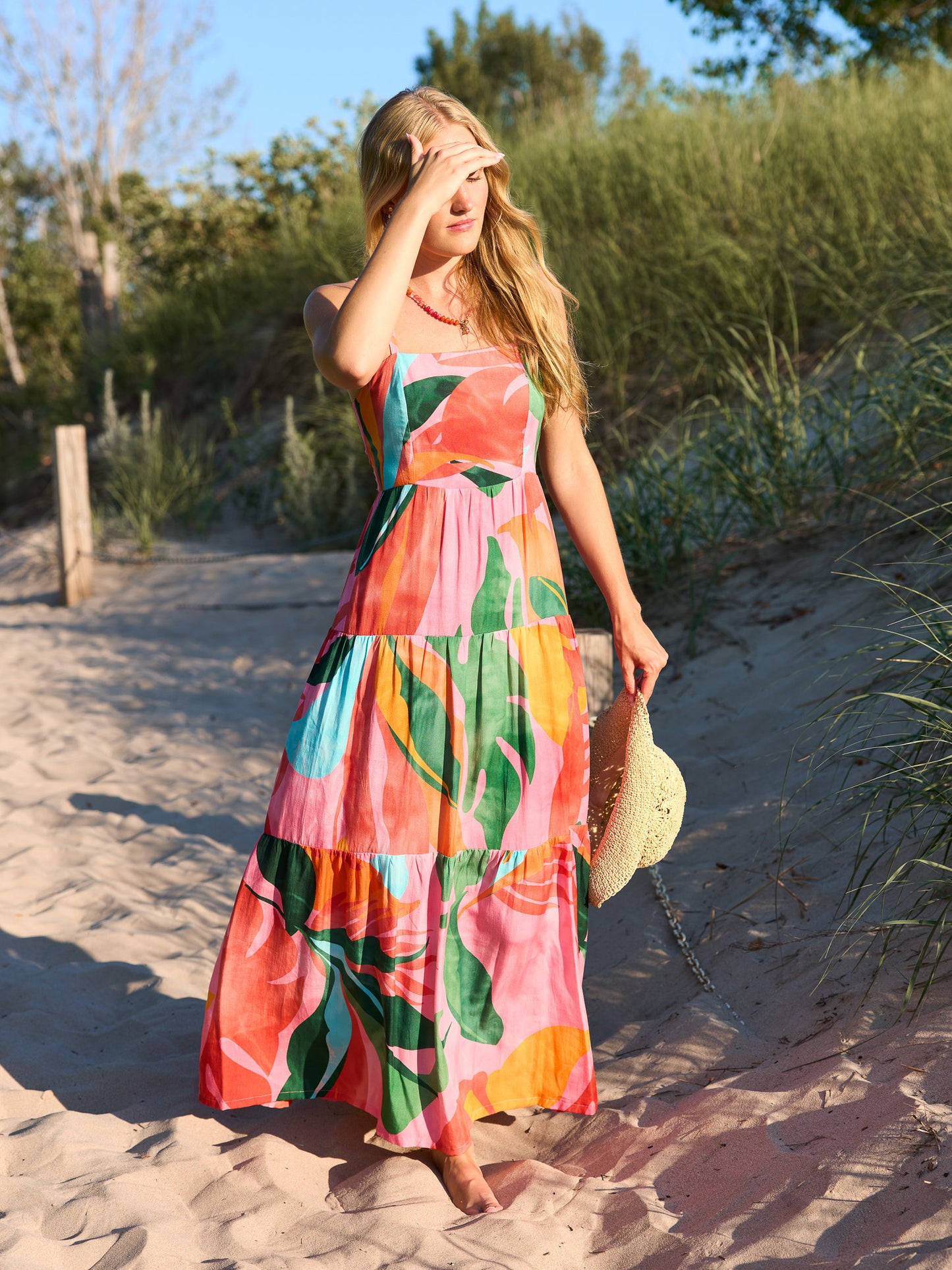 Sparrow & Lilly Pink Palm Pacifica Maxi Dress