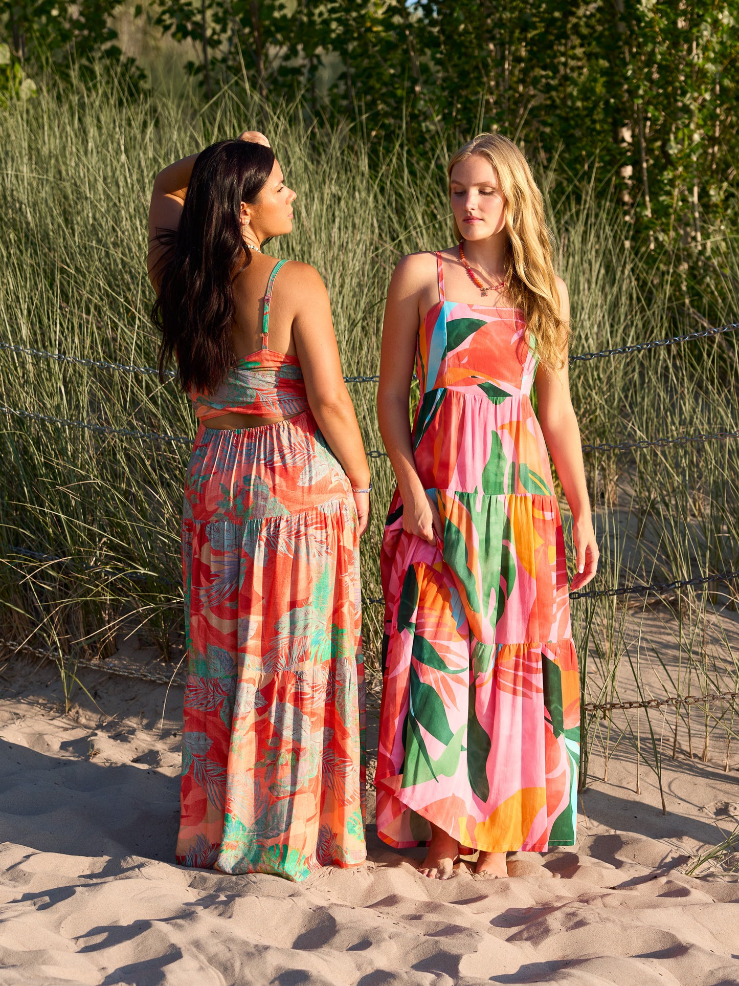 Sparrow & Lilly Pink Palm Pacifica Maxi Dress