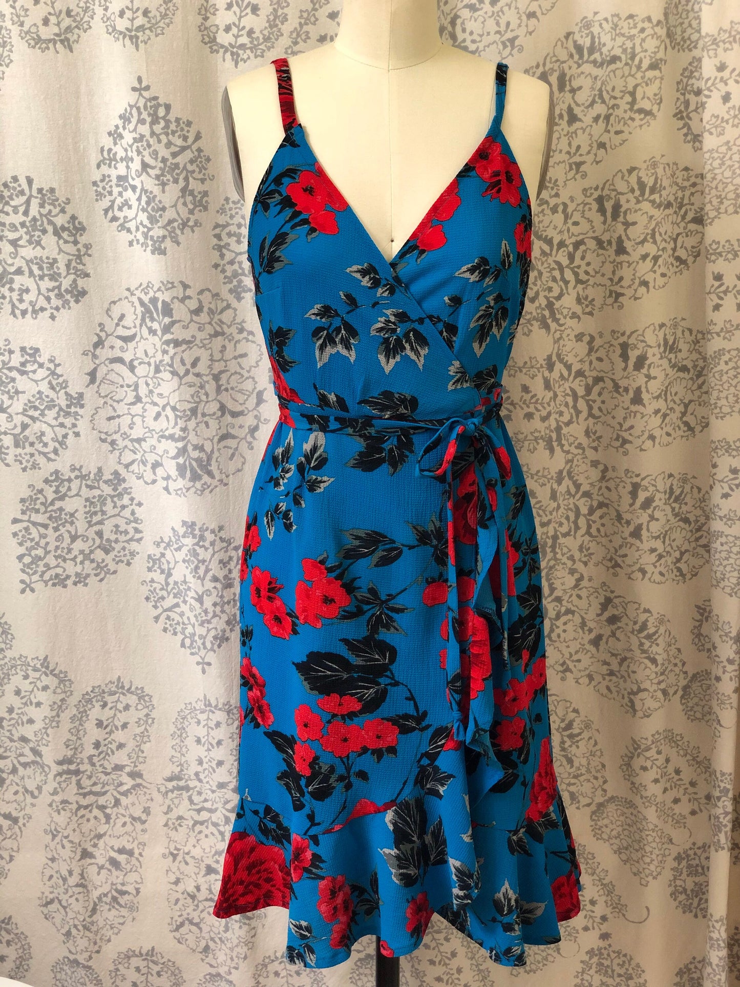 Sparrow & Lilly Blue Skies Floral Midi Wrap Travel Dress