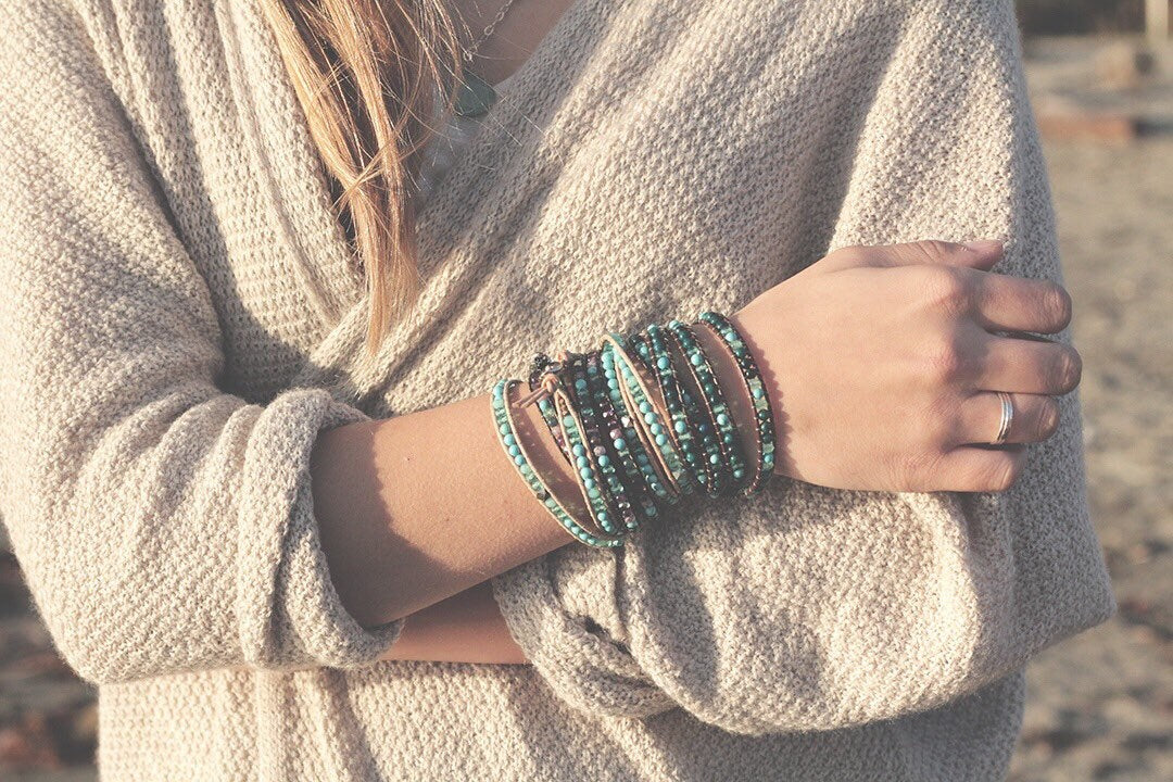 Sparrow & Lilly Semi precious gemstone beaded wrap bracelets