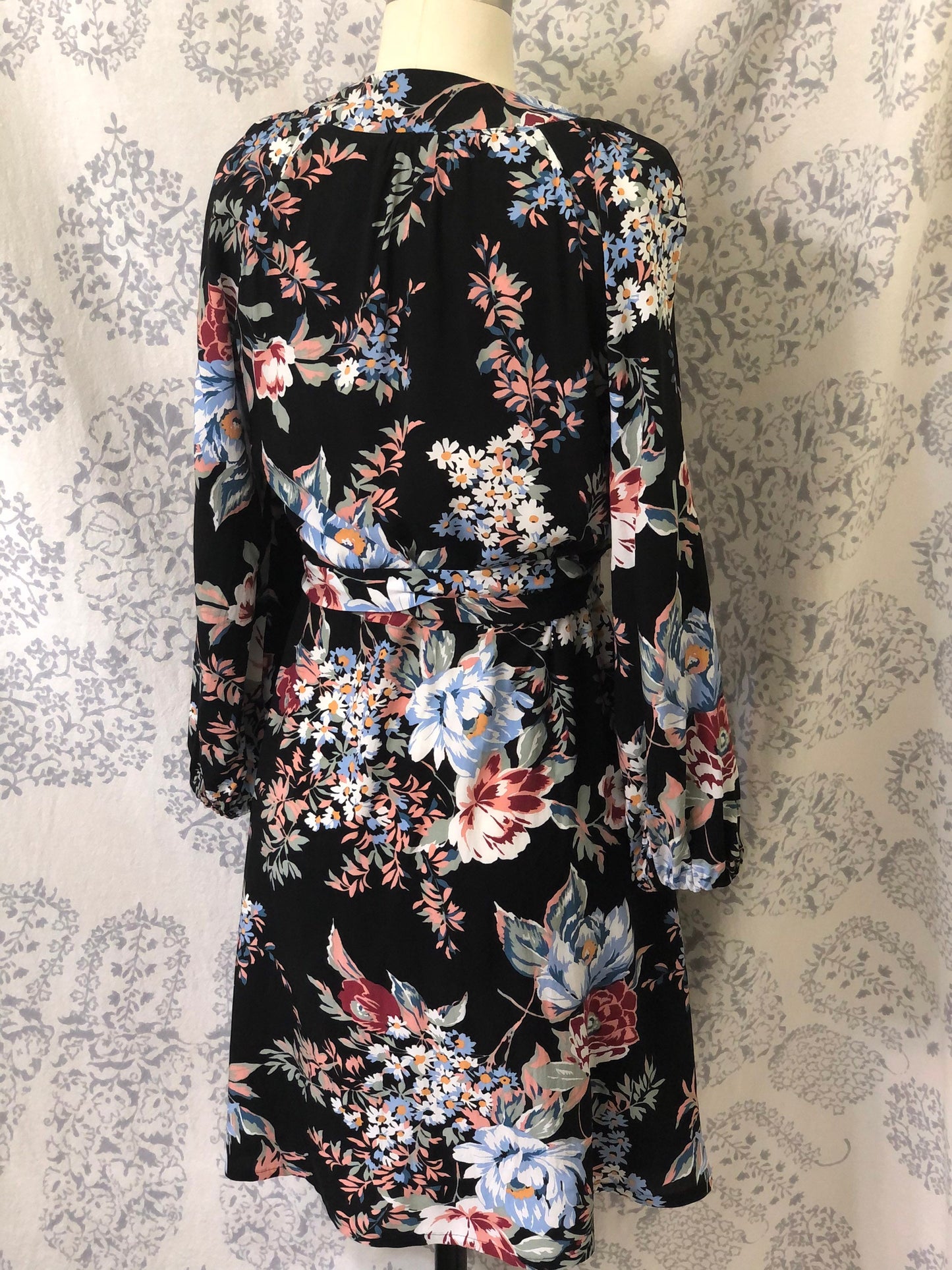 Sparrow & Lilly Black Floral Long Sleeve Wrap Dress