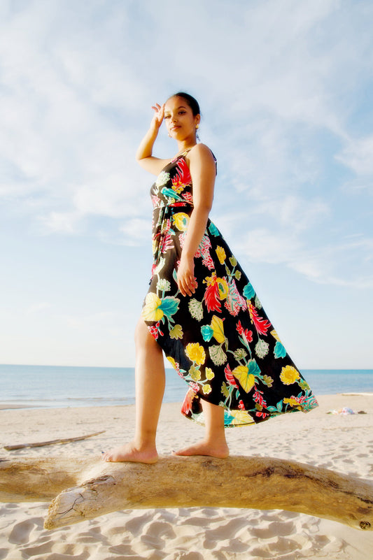 Sparrow & Lilly The Aloha Black Floral Wrap Maxi Dress